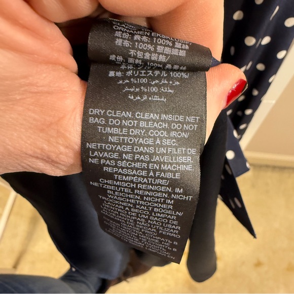 Tory Burch Navy Polka Dot silk Dress w/ white scalloped collar size 2 LIKE NEW - Picture 13 of 16